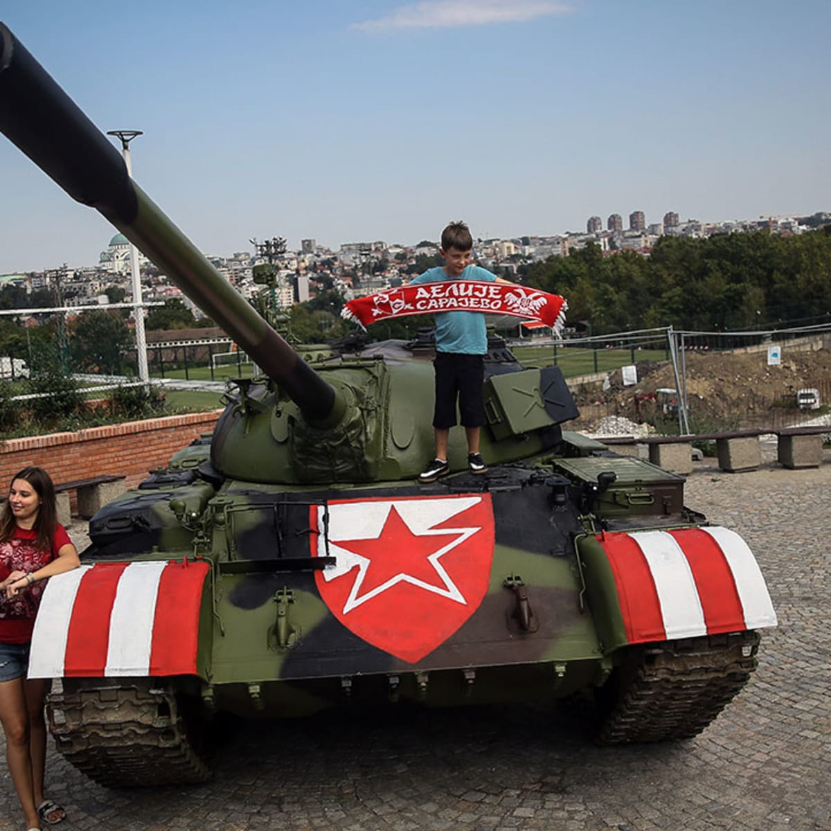 Red Star Belgrade fans park tank at soccer stadium - Sports