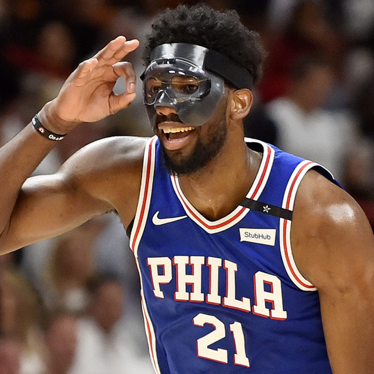 Joel Embiid wears incredible face-mask and goggles to make his NBA Playoffs  debut and everyone's making the same joke