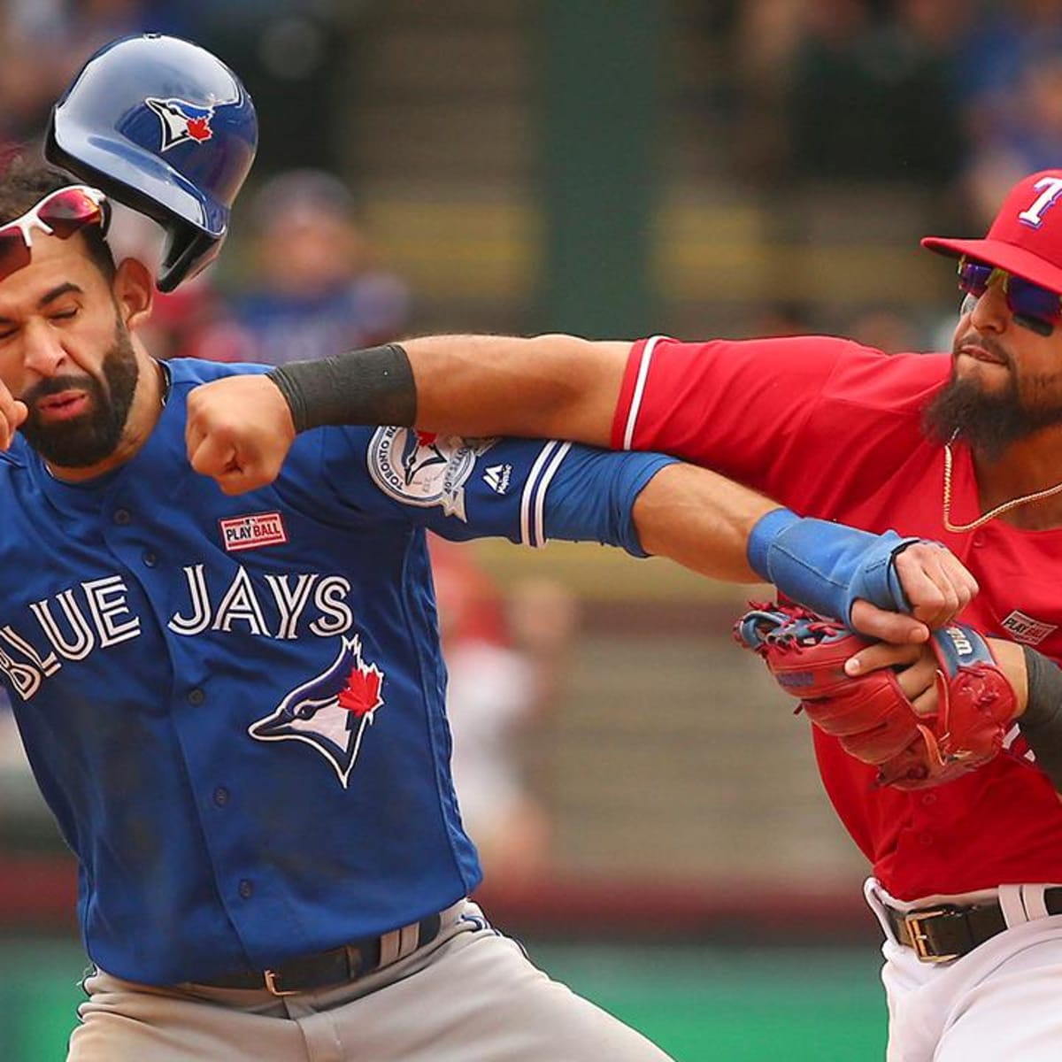 Toronto Blue Jays, Texas Rangers brawl after Jose Bautista takeout slide -  Sports Illustrated