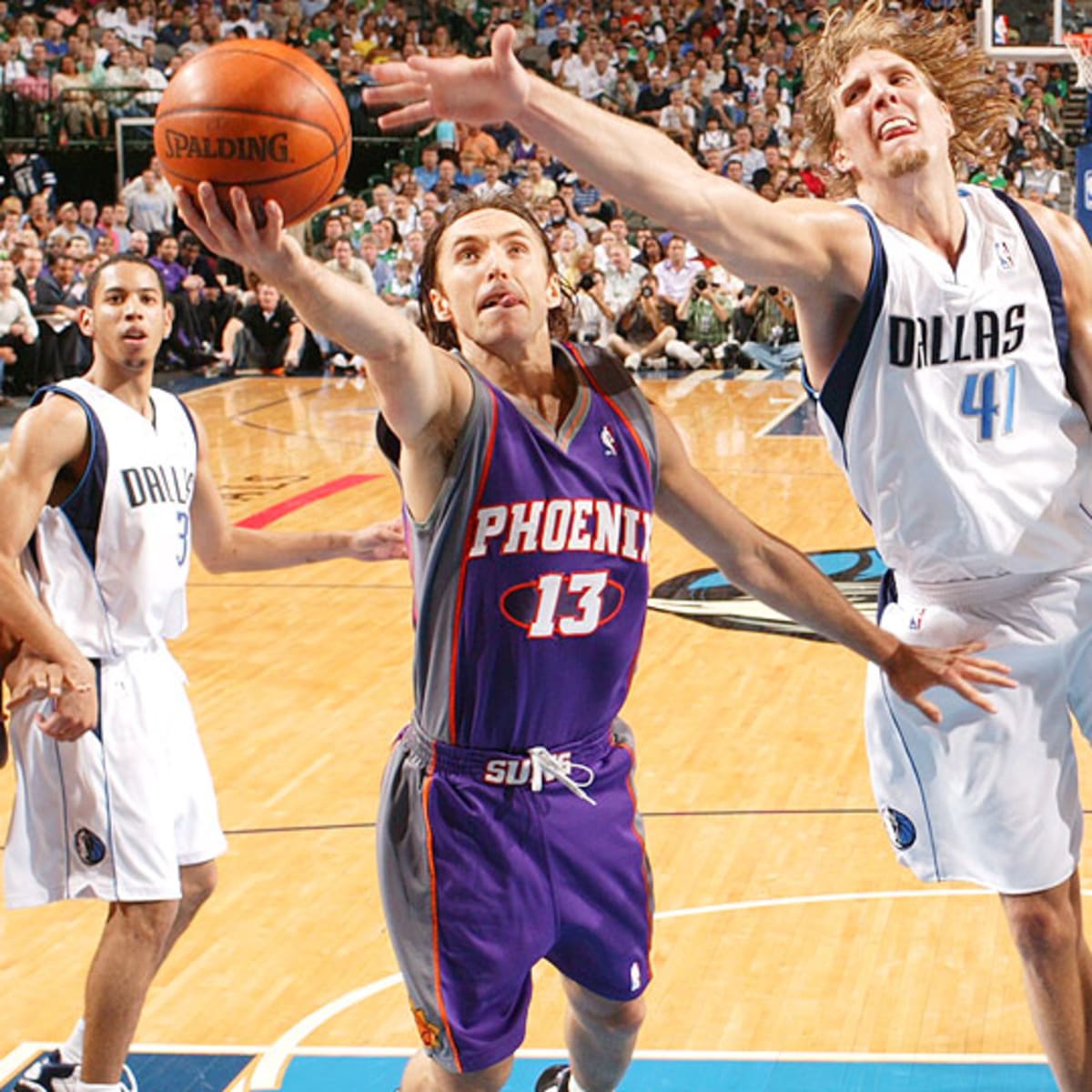 Phoenix Suns Steve Nash wears the Los Suns jersey which is indicative of  the immigration controversy in Arizona during the first quarter of Game 2  of the second round of the NBA