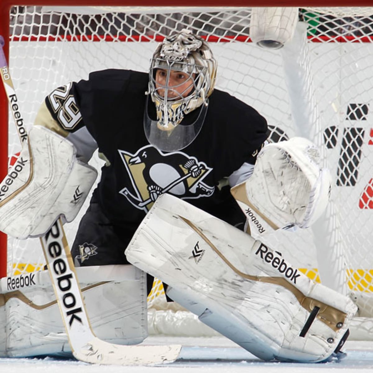 Marc-Andre Fleury shows off new Vegas pads while rocking inside out  Penguins practice jersey - Article - Bardown