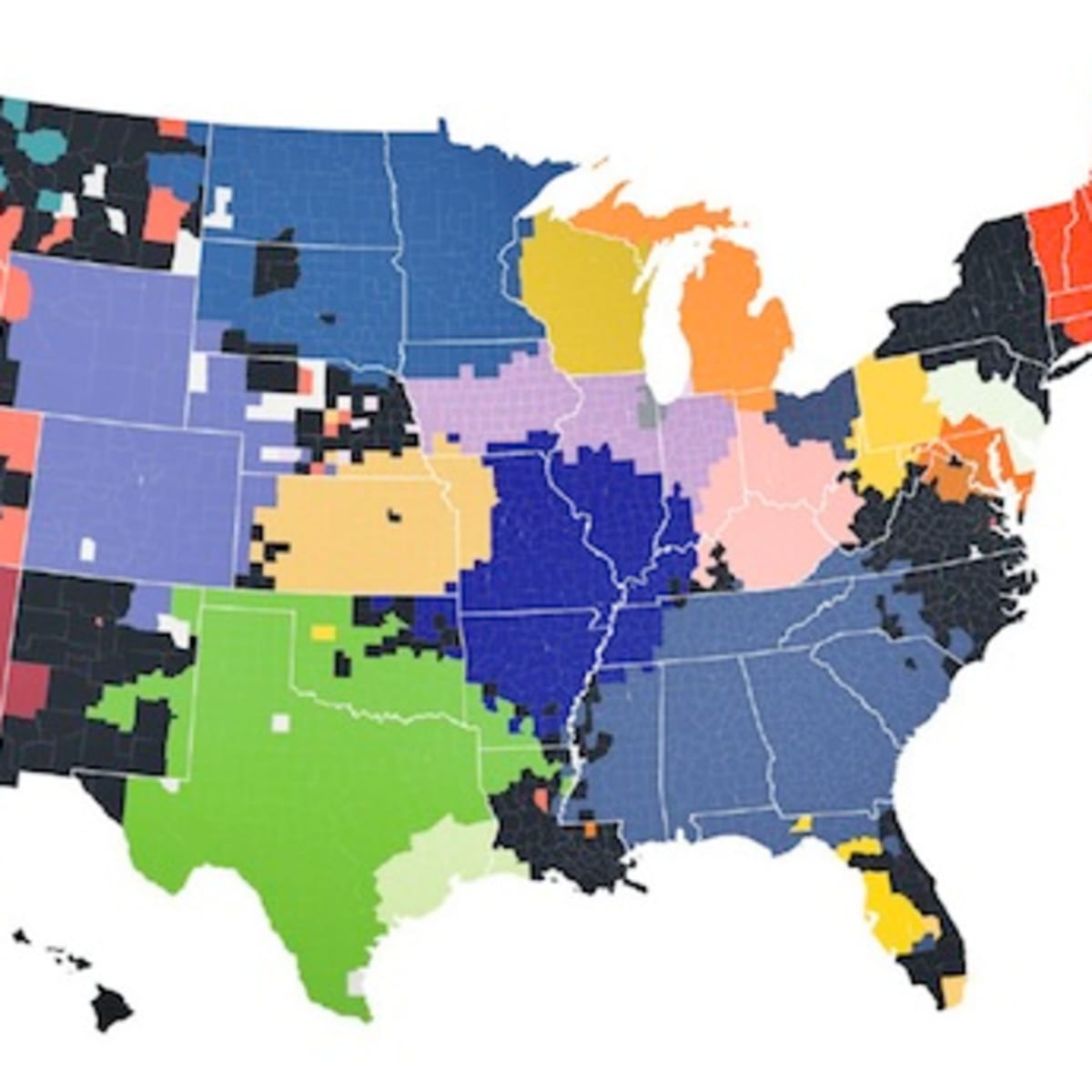 Mlb Territorial Rights Map Here's The Ultimate Mlb Territory Map As Determined By Facebook Activity -  Sports Illustrated