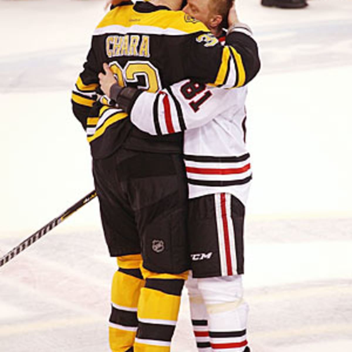 Zdeno Chara of the Boston Bruins and Team Chara talks with Daniel News  Photo - Getty Images