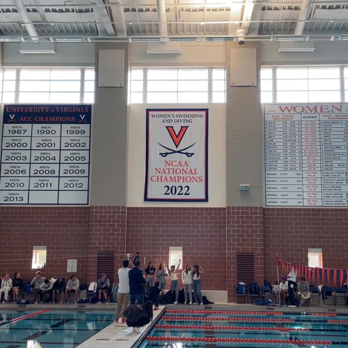 WATCH Virginia Womens Swim and Dive Unveils National Championship Banner
