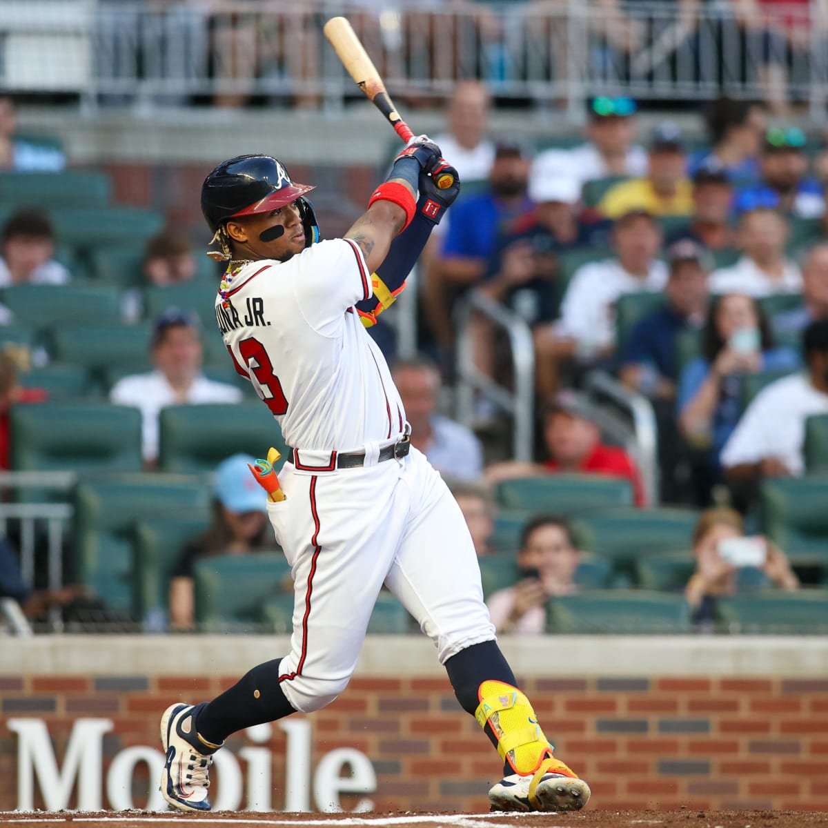 Braves outfielder Ronald Acuña Jr. goes from first to third on a walk 