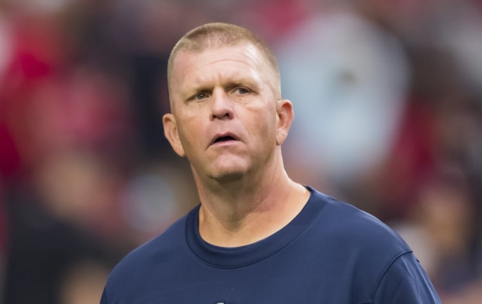 Oct 24, 2021; Glendale, Arizona, USA; Houston Texans tight ends coach Andy Bischoff against the Arizona Cardinals at State Farm Stadium.
