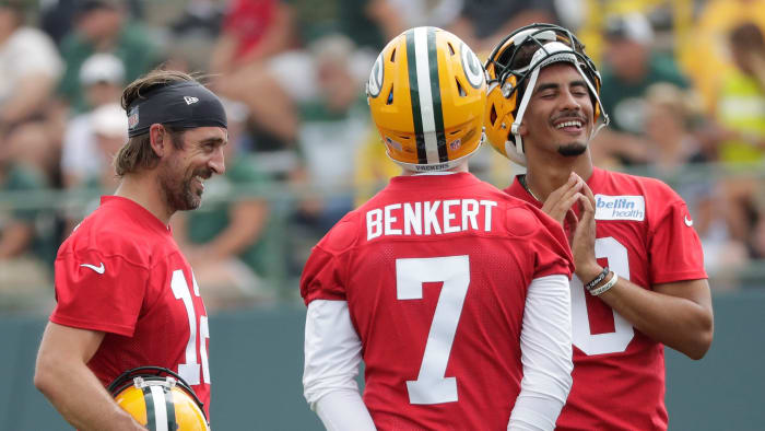 Made it (3): Aaron Rodgers, Jordan Love, Kurt Benkert.Didn’t make it (0): None.What changed? Nothing.Why: With the return of Rodgers, the Packers released Jake Dolegala and Blake Bortles before the start of training camp. If Benkert really struggles during the preseason, perhaps the Packers will go shopping for a new developmental prospect. As it stands, as the saying goes, the position is Benkert’s to lose. “We’d like to take a long look at Kurt” in the preseason, general manager Brian Gutekunst said. “He did some good things in OTAs. That three- or four-quarterback thing is always a little bit of a rub. Personnel guys like to have four because of injuries and things like that. But then a lot of times, that fourth guy is not doing much in practice except for throwing to the defense and not getting a lot of reps.”