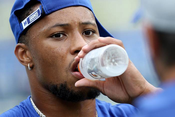 Saquon Barkley, of the New York Giants, is shown before the game, at MetLife Stadium, in East Rutherford.