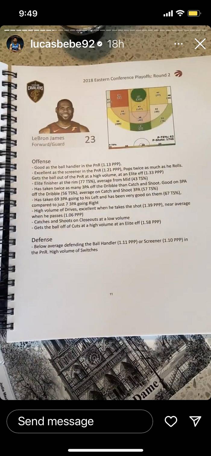 The Toronto Raptors' 2018 scouting report for Cleveland Cavaliers star LeBron James