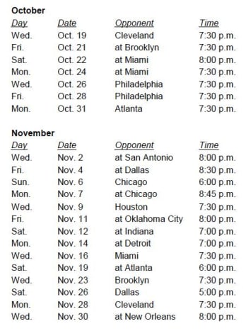 Toronto Raptors schedule for October and November 2022