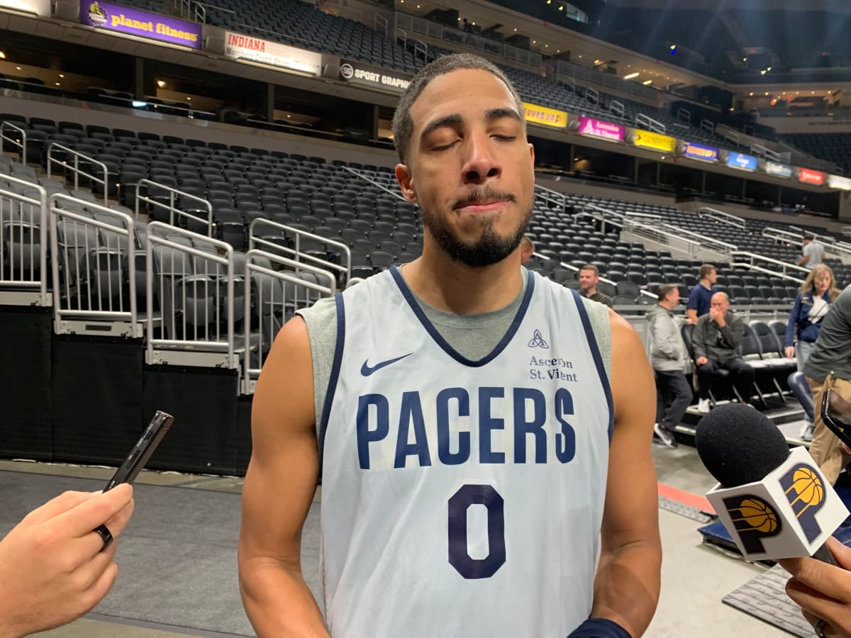 Tyrese Haliburton of the Indiana Pacers attempts a shot while