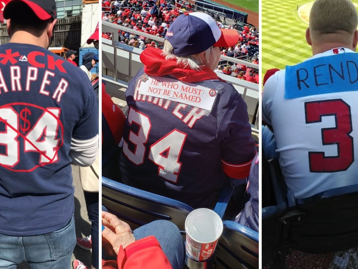 Nationals fans wear altered Bryce Harper jerseys on Opening Day