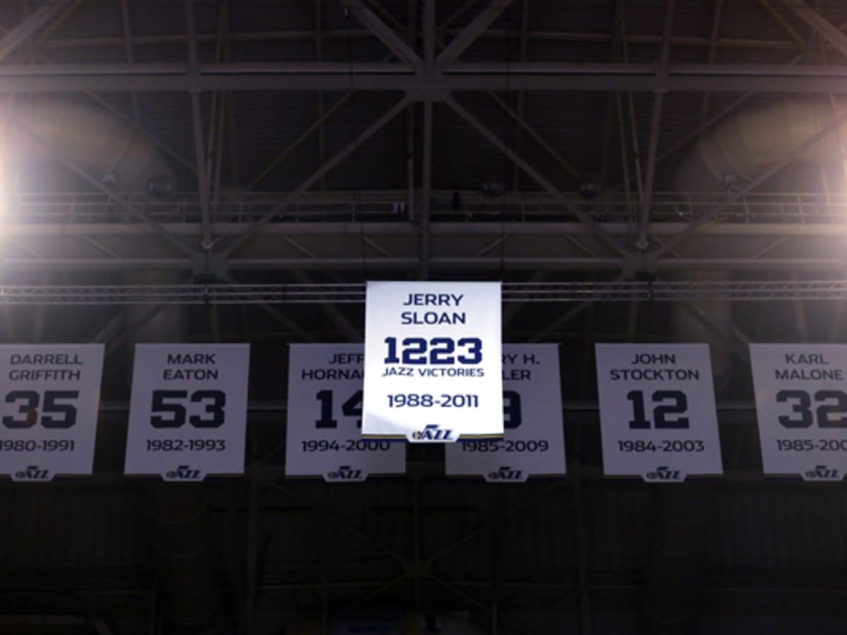 Jazz honor Hall of Fame coach Jerry Sloan by raising '1,223' banner -  Sports Illustrated