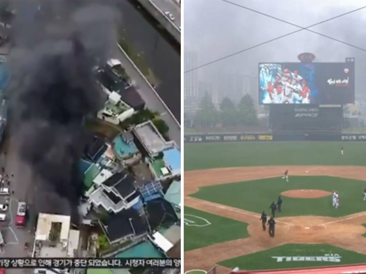 KBO Korean baseball Opening Day game delayed by fire (video)