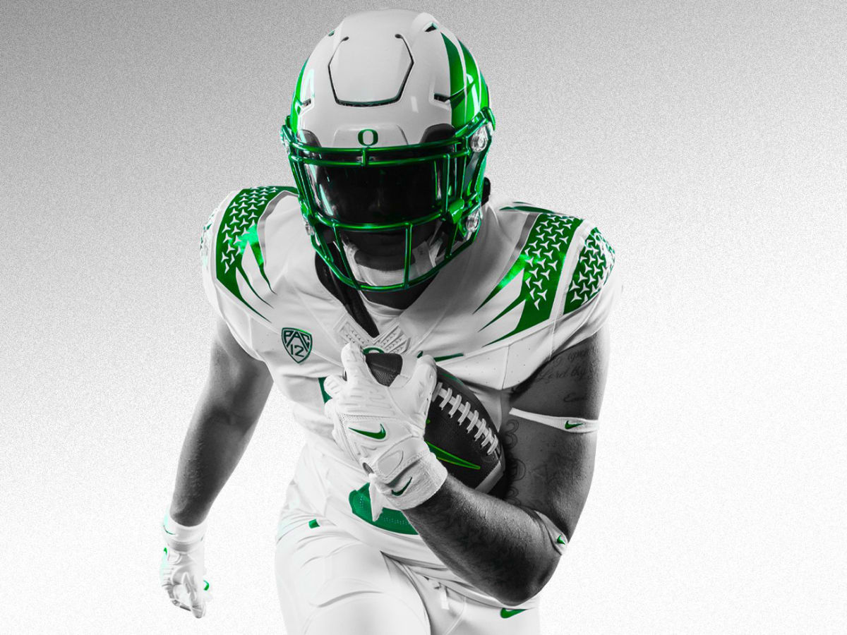 Oregon Ducks Team-Issued #88 White and Metallic Green Jersey from