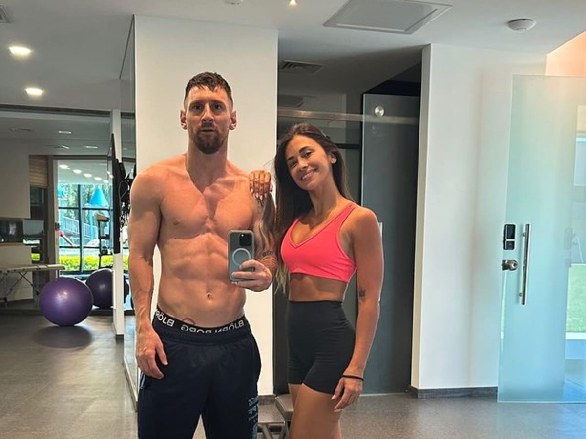 Lionel Messi poses topless for gym selfie with wife Antonela