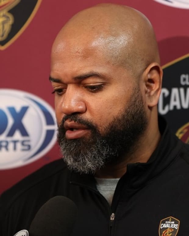 Cleveland Cavaliers head coach J.B. Bickerstaff speaks with the media prior to a game against the Washington Wizards at Capital One Arena.