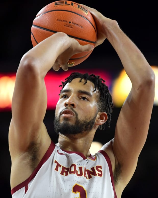Jan 15, 2022; Los Angeles, California, USA; USC Trojans forward Isaiah Mobley (3) shoots a free throw in the first half against the Oregon Ducks at Galen Center. Mandatory Credit: Jayne Kamin-Oncea-USA TODAY Sports