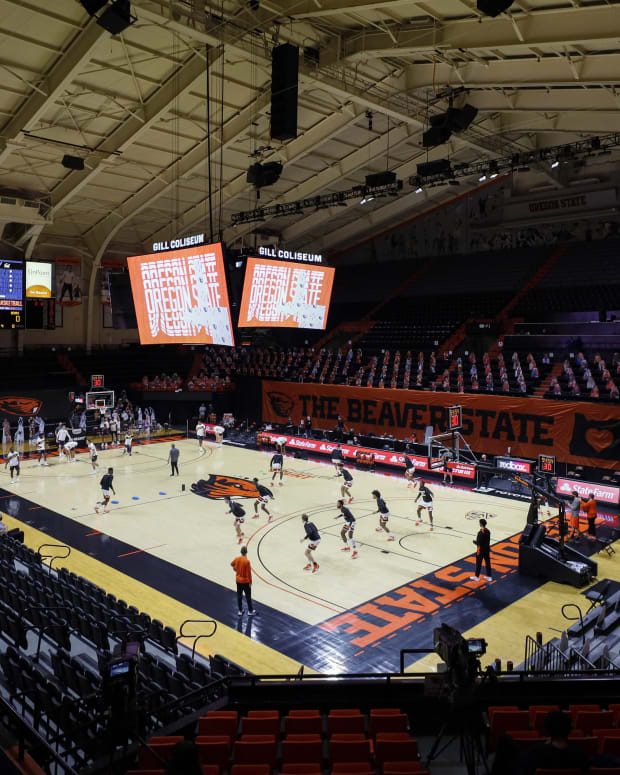 Gill Coliseum is an old-style arena.