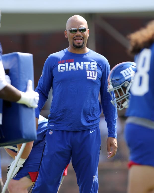 Giants Special Teams Coordinator, Thomas McGaughey, is shown at practice, Thursday, July 25, 2019.