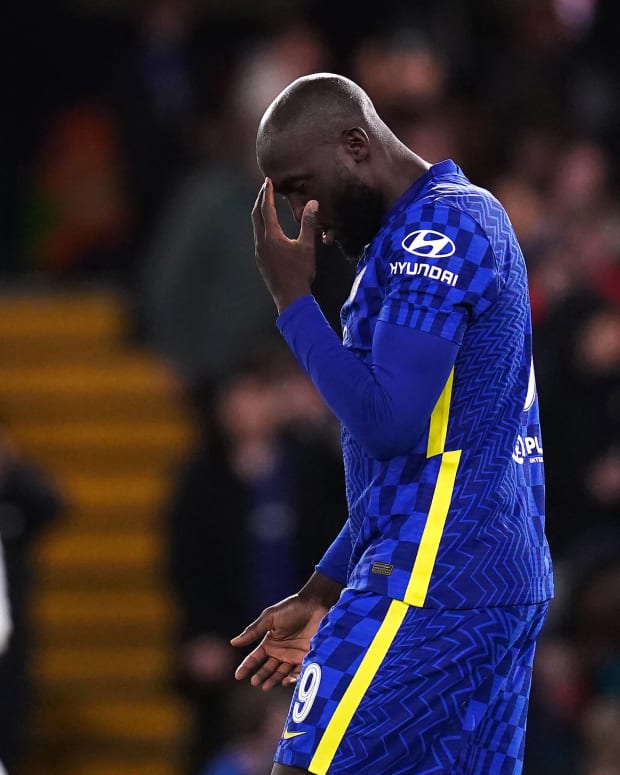 Romelu Lukaku pictured during Chelsea's 3-1 loss to Real Madrid in their Champions League quarter-final first leg in April 2022
