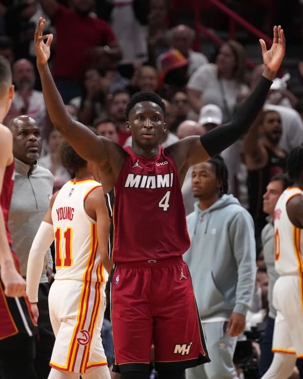 Heat guard Victor Oladipo scores 23 points in helping the Heat dispose of the Hawks Tuesday night.