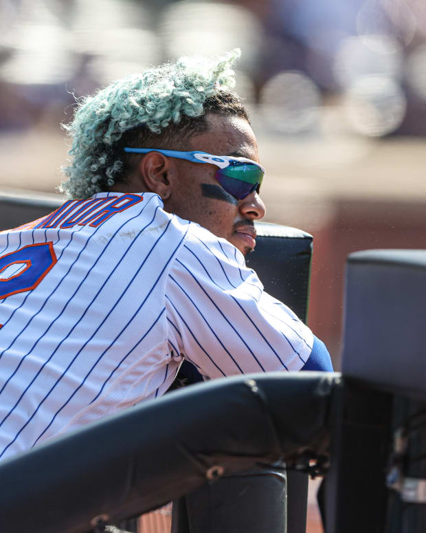 May 15, 2022; New York City, New York, USA; New York Mets shortstop Francisco Lindor (12) looks on during the eighth inning against the Seattle Mariners at Citi Field.
