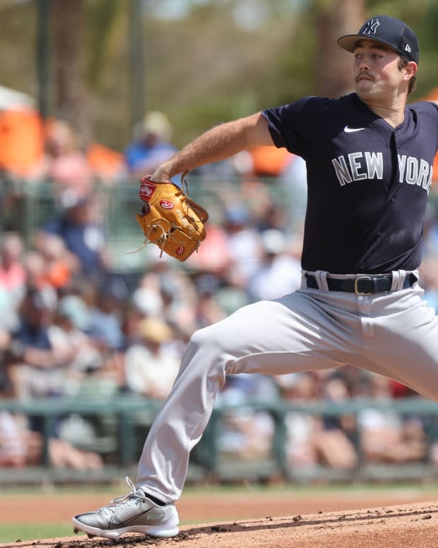 New York Yankees pitching prospect Ken Waldichuk during spring training