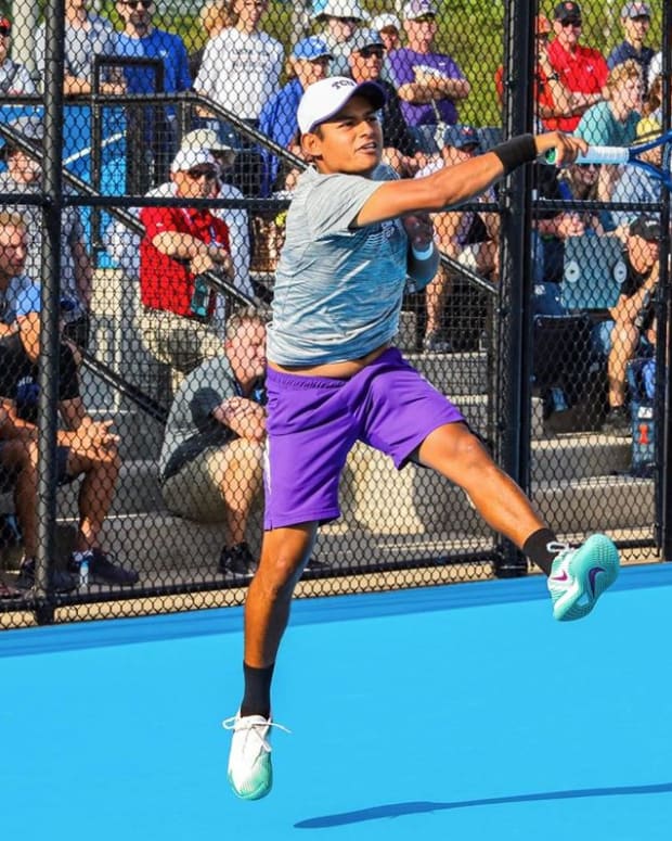 Juan Carlos "Charlie" Aguilar of TCU Men's Tennis during the 2022 NCAA Championships.
