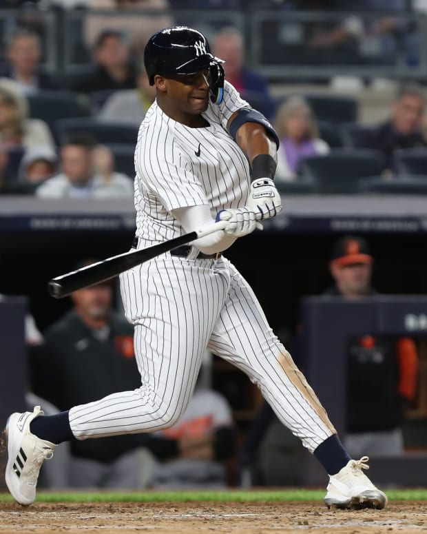 New York Yankees OF Miguel Andujar hits at Yankee Stadium