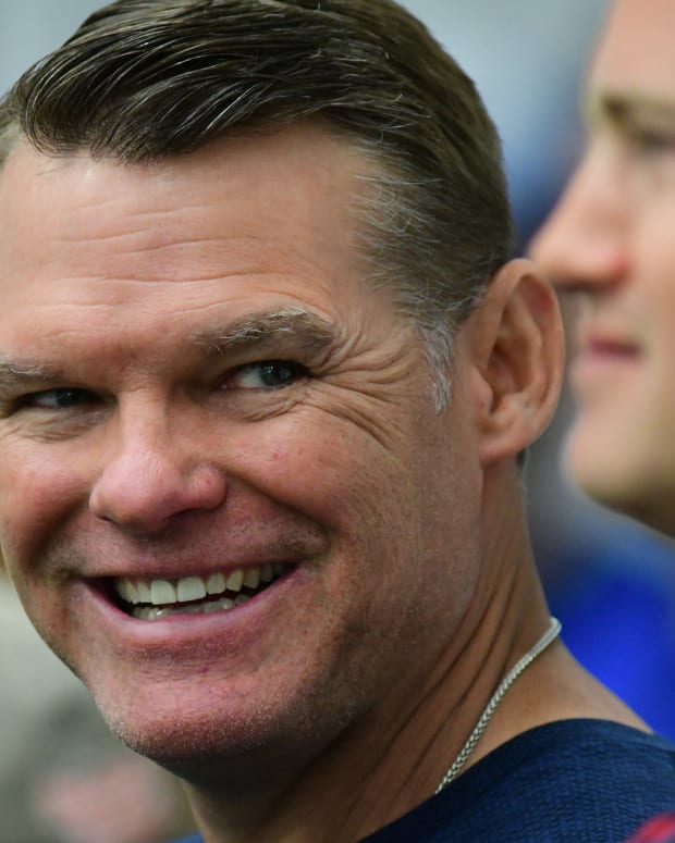 Jun 13, 2019; Indianapolis, IN, USA; Indianapolis Colts general manager Chris Ballard watches minicamp practice at the Indianapolis Colts, Farm Bureau Football Center. Mandatory Credit: Thomas J. Russo-USA TODAY Sports