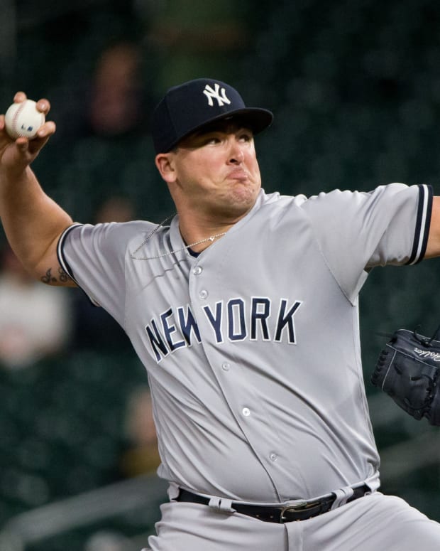 New York Yankees RP Jonathan Holder throws pitch