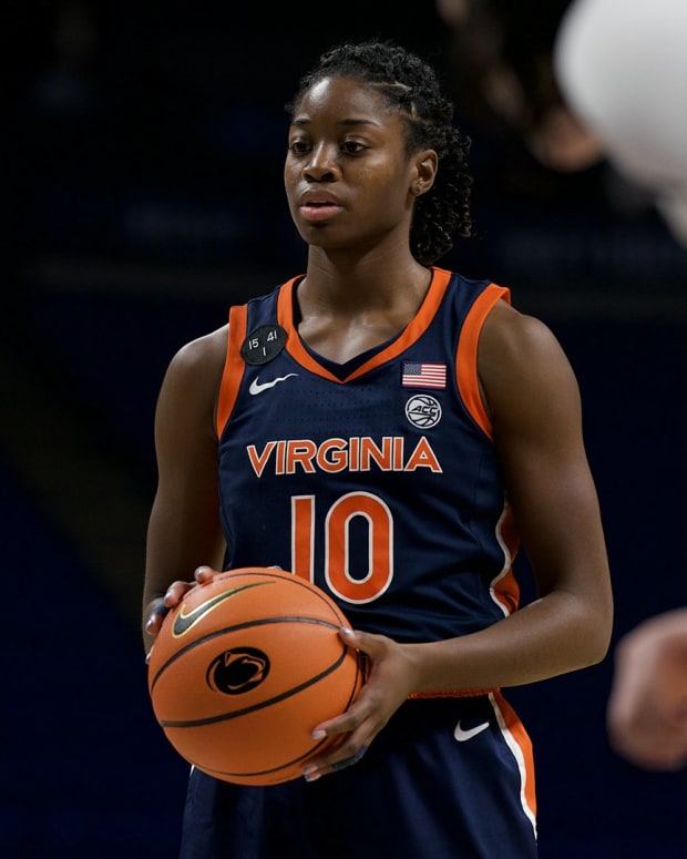 Mir McLean attempts a free throw during the Virginia women's basketball game against Penn State at Bryce Jordan Center.