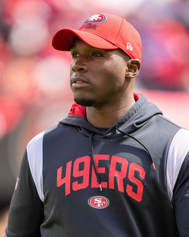San Francisco 49ers defensive coordinator DeMeco Ryans before the game against the Seattle Seahawks at Levi's Stadium in 2022.
