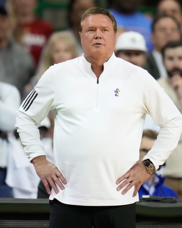 Jan 23, 2023; Waco, Texas, USA; Kansas Jayhawks head coach Bill Self looks on from the sidelines against the Baylor Bears during the second half at Ferrell Center. Mandatory Credit: Chris Jones-USA TODAY Sports