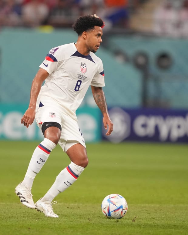 Weston McKennie pictured in action for the USMNT at the 2022 World Cup in Qatar