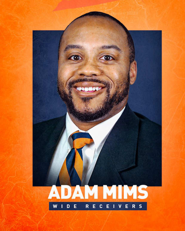 The Virginia football program has promoted Adam Mims to the position of wide receivers coach.