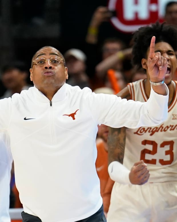 Jan 30, 2023; Austin, Texas, USA; Texas Longhorns acting head coach Rodney Terry signals to players during the second half against the Baylor Bears at Moody Center. Mandatory Credit: Scott Wachter-USA TODAY Sports