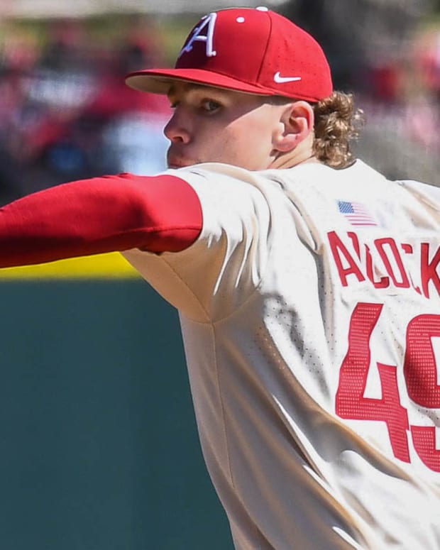 Razorbacks pitcher Cody Adcock got a solid six innings in start to finish sweep over Auburn