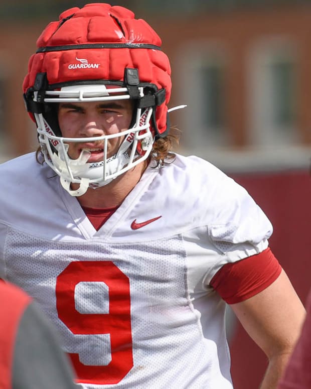 Razorbacks' tight end Luke Hasz may be key to different look for offense under Dan Enos this year.