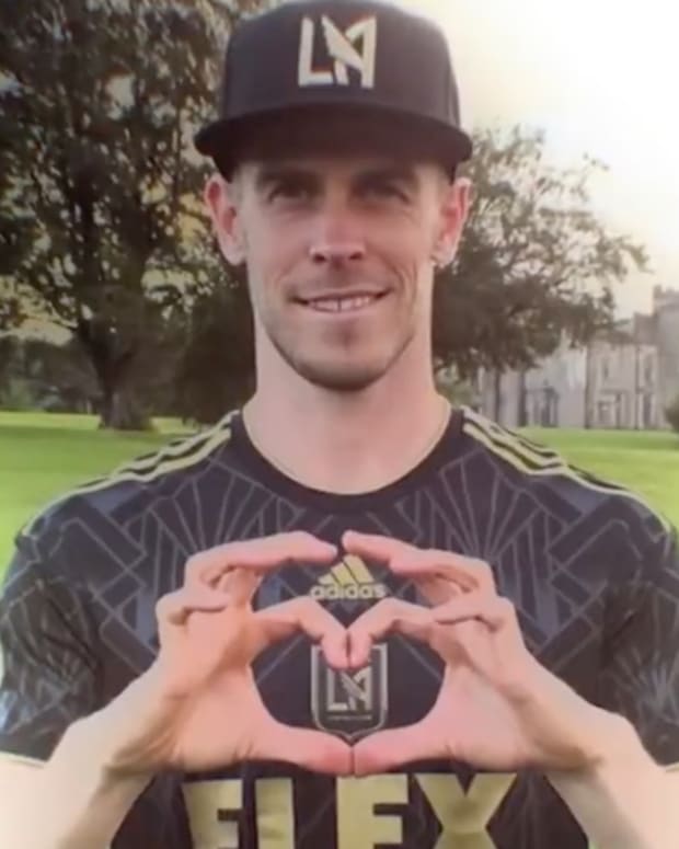 Gareth Bale pictured wearing LAFC kit in a video posted to announce his transfer to the MLS from Real Madrid in 2022