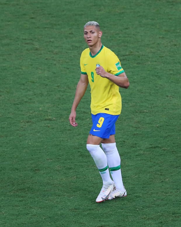 Richarlison pictured after scoring for Brazil against Chile in March 2022