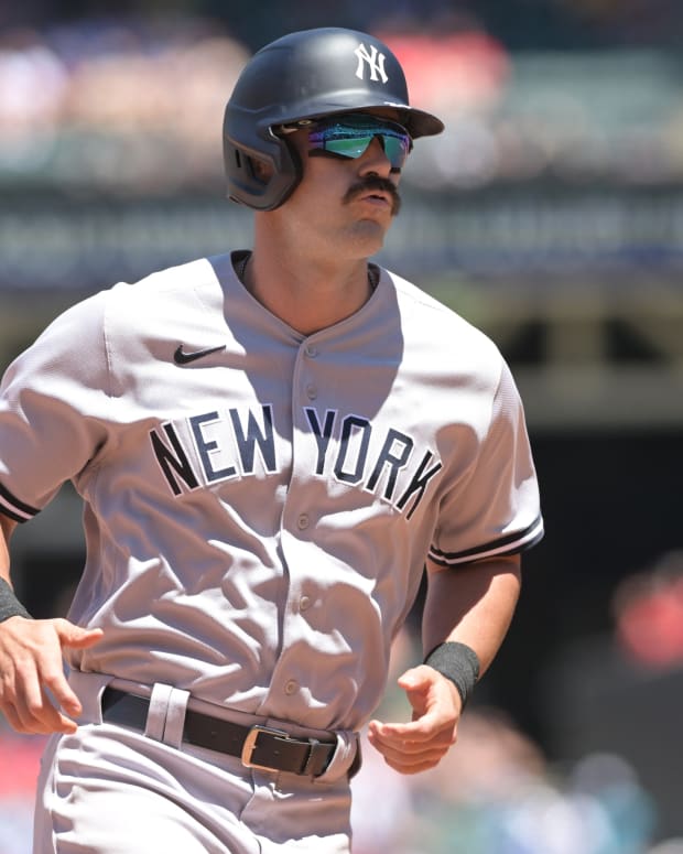 New York Yankees 1B Matt Carpenter rounds bases after hitting home run