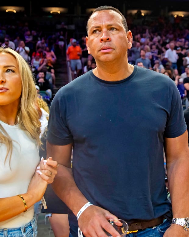 May 15, 2022; Phoenix, Arizona, USA; MLB former player Alex Rodriguez with Kathryne Padgett court side during the third quarter in game seven of the second round for the 2022 NBA playoffs between the Dallas Mavericks and the Phoenix Suns at Footprint Center.