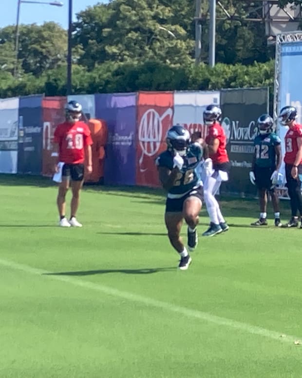 Miles Sanders runs a route at practice on July 30, 2022