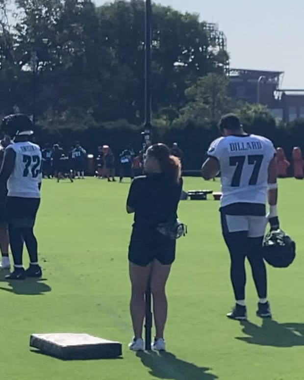 Andre Dillard (77) and Jordan Mailata (68) were again limited with concussions but participated in team drills