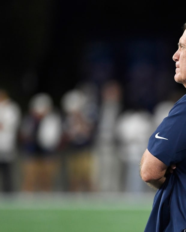 Aug 11, 2022; Foxborough, Massachusetts, USA; New England Patriots head coach Bill Belichick looks over the field during the second half of a preseason game at Gillette Stadium.