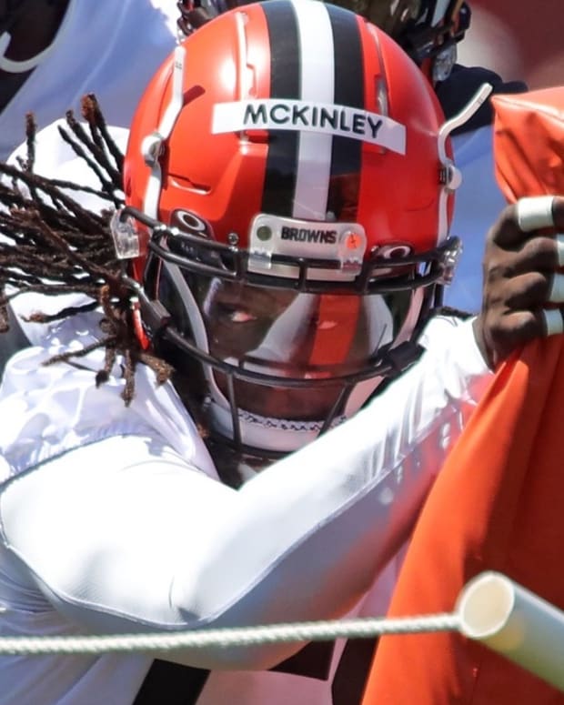 Cleveland Browns defensive end Takk McKinley missed three weeks of training camp because of undisclosed personal reasons.