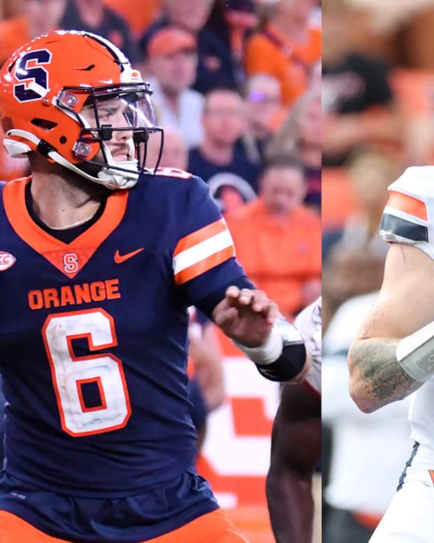 Syracuse Orange quarterback Garrett Shrader vs. Virginia Cavaliers quarterback Brennan Armstrong