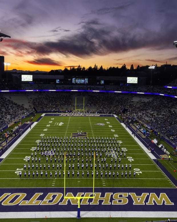 Husky Stadium as the sun goes down for the Stanford game.